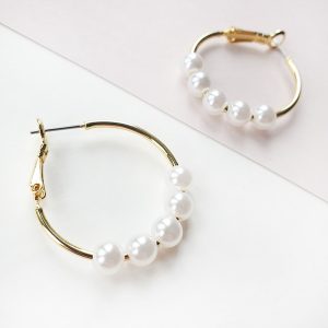 5 pearl hoop earrings