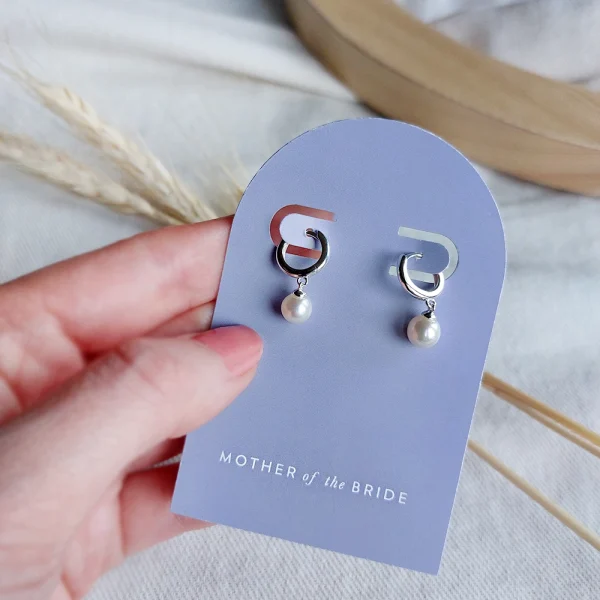 Mother of the Bride Earring Card Silver Pearl Hoops